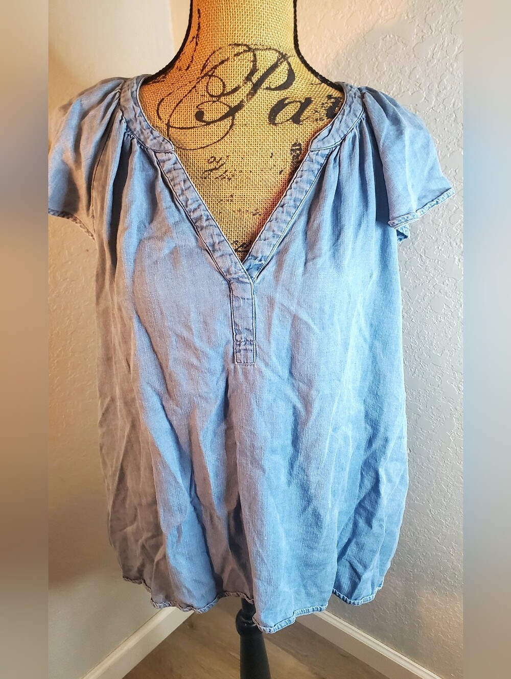 Sonoma Light Blue V-Neck Short Sleeve Tunic
